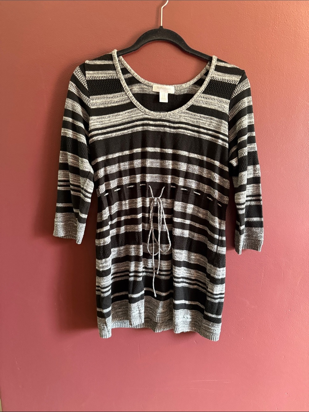 Motherhood Maternity Black & Gray Striped Tie-Front Knit Tunic